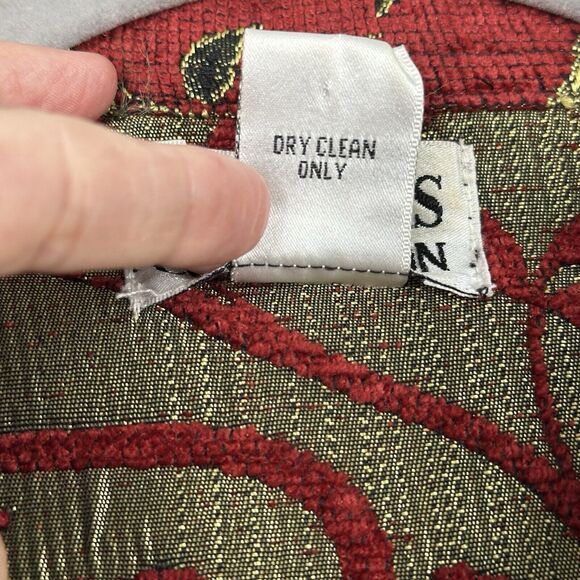 90s Vtg Tantrums Jacket Women Large Red Gold Tapestry Sequin Blazer Wearable Art - Picture 11 of 13